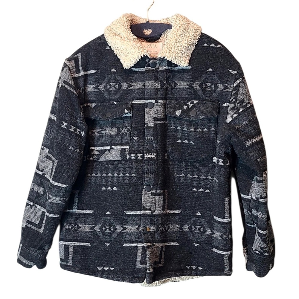 Zara Boys Southwestern Sherpa Lined Jacket Size 11-12 Winter Outdoor Casual